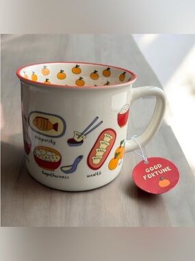 NEW Kwohtations Good Fortune Ceramic Coffee Tea Mug Fortune Cookie Luck Wealth